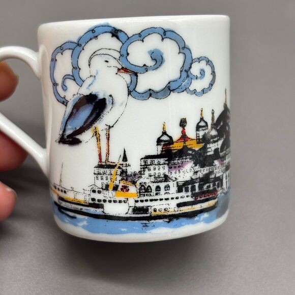 Treasures of Turkey Istanbul Turkish Coffee Cup & Saucer Set Vintage Harbor Ship - Picture 3 of 9